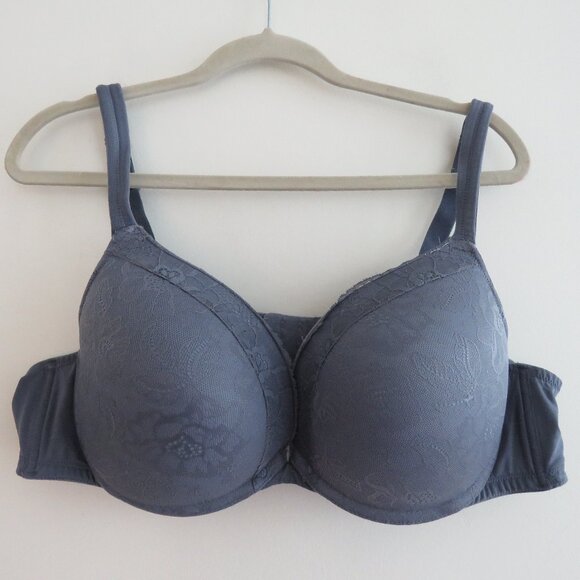 CACIQUE Smooth Boost Plunge Bra with Lace in Grisaille Blue - Plus Size 46B - Picture 2 of 13